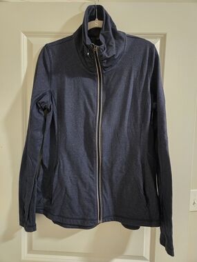 Women’s Navy Zip-Front Jacket with Stand Collar